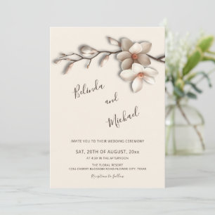 Invitation Mariage Fleur de Magnolia en Relief Faux Ivoire
