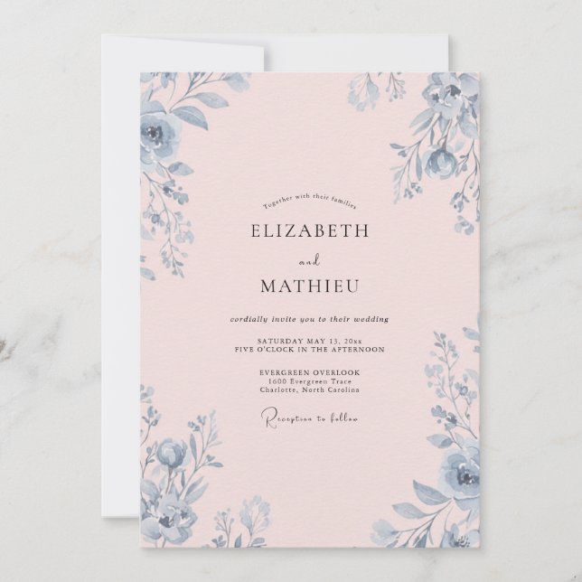 Invitation Mariage Fleur de Maïs Foliage Eucalyptus Rose (Devant)