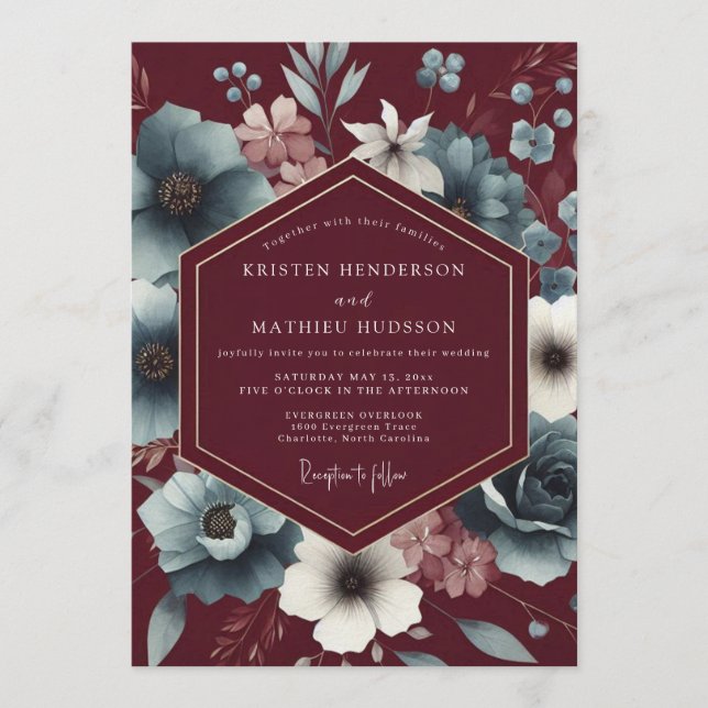 Invitation Mariage Fleur de Mariage Ardoise Bourbeux (Devant)