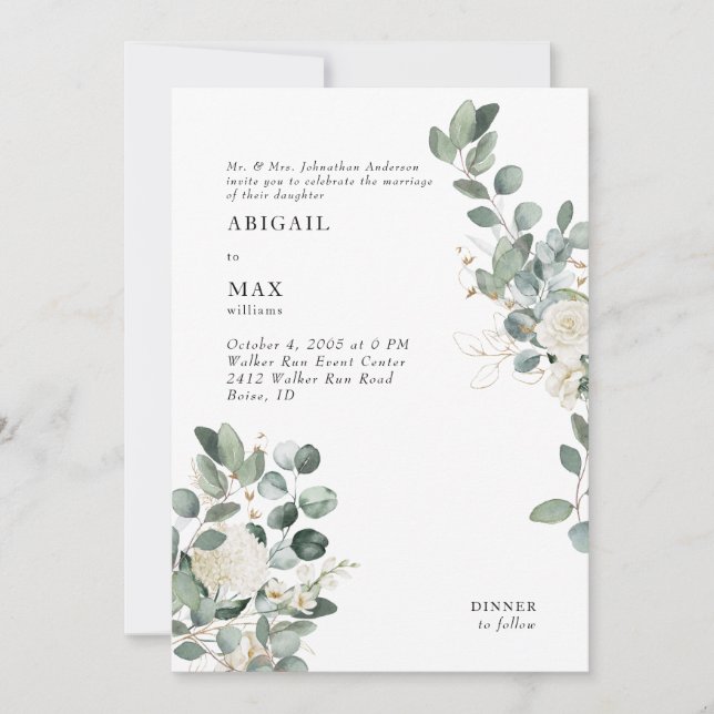 Invitation Mariage Fleur de Mariage Blanc Hydrangea Eucalyptu (Devant)