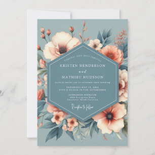 Invitation Mariage Fleur de Mariage Bleu Poussiéreux