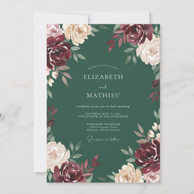 Invitation Mariage Fleur de Mariage Forestière Marron (Devant)