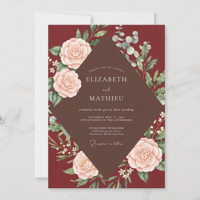 Invitation Mariage Fleur de Mariée Rouge (Devant)