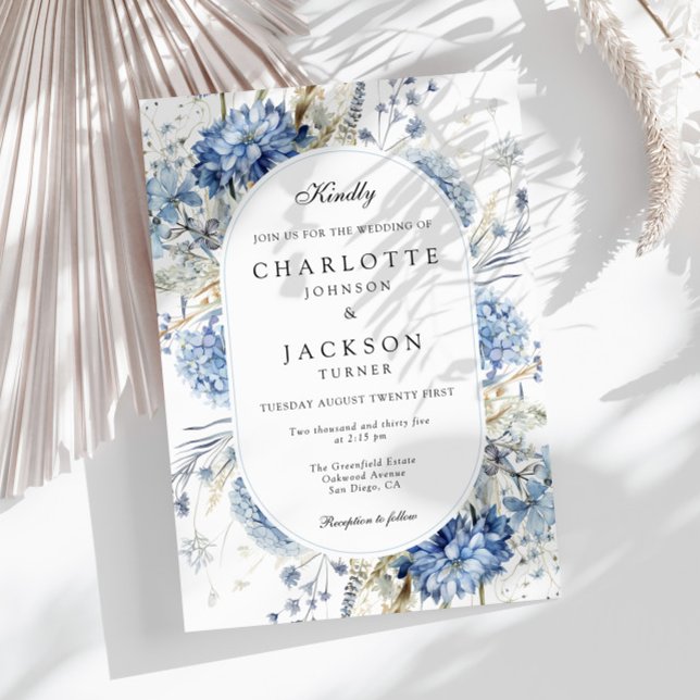 Invitation Mariage Fleur de Mariée Sauvage Hydrangea Bleu Pou (Créateur téléchargé)