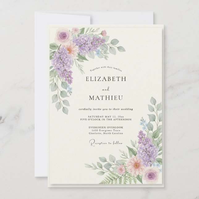 Invitation Mariage Fleur de Mauve Abricot (Devant)