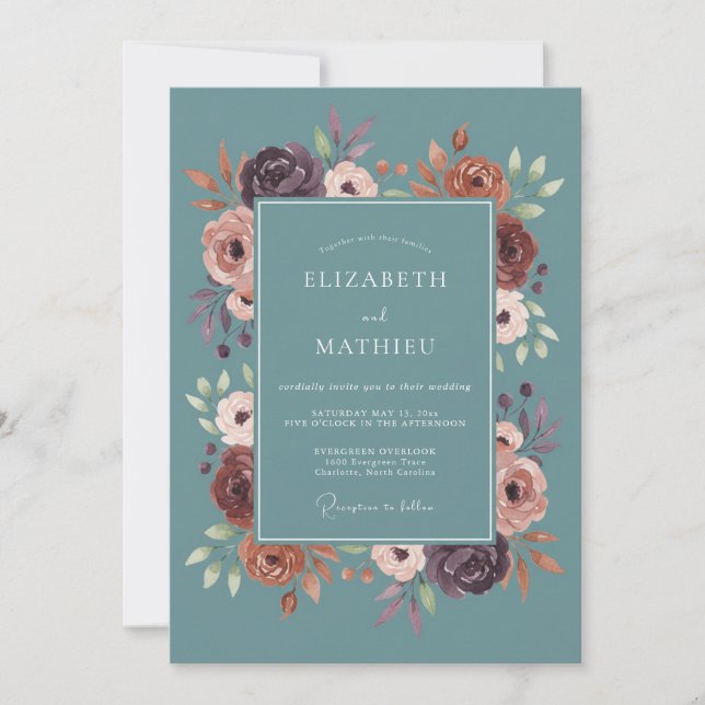 Invitation Mariage Fleur de Mauve Lilas Ardoise (Devant)