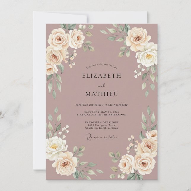 Invitation Mariage Fleur de Mauve Rose (Devant)