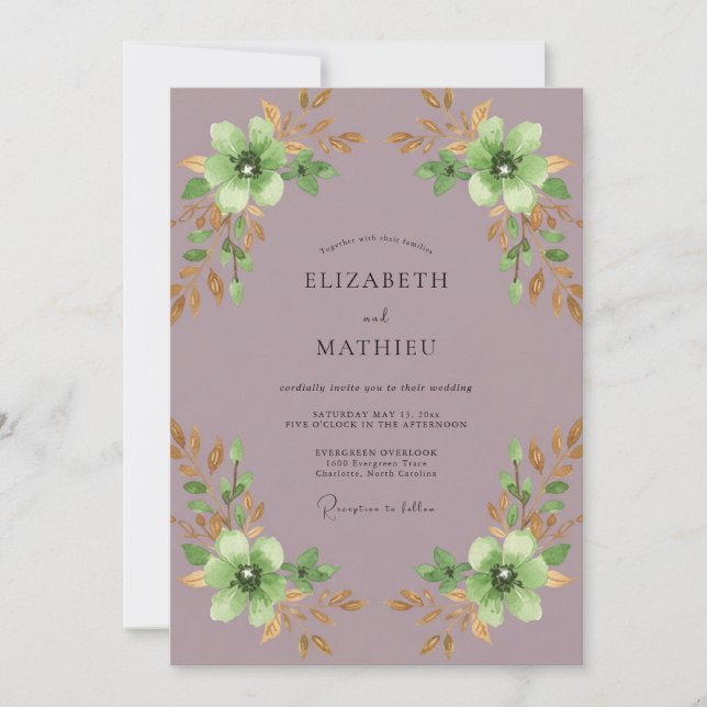 Invitation Mariage Fleur de Mauve Tendre Menthe (Devant)