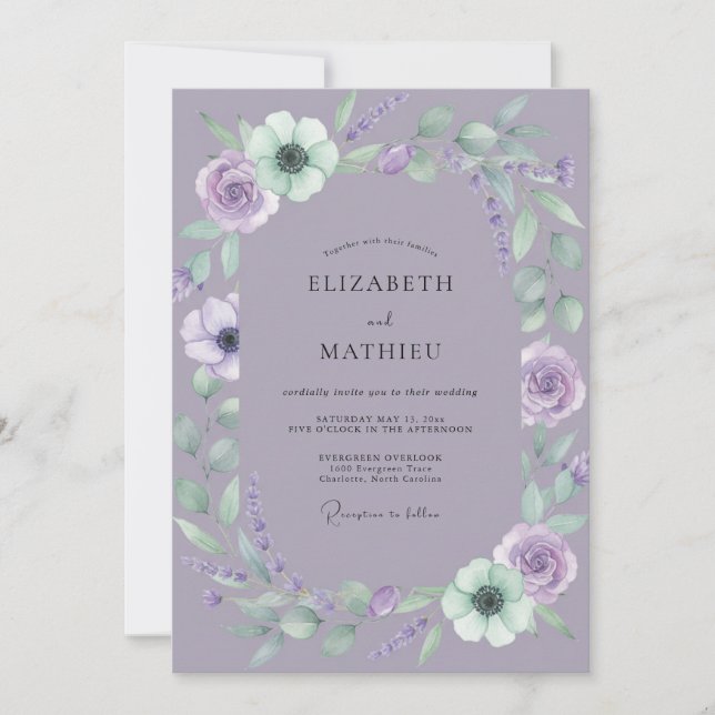 Invitation Mariage Fleur de Menthe Améthyste (Devant)