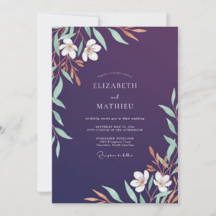 Invitation Mariage Fleur de Menthe Aubergine