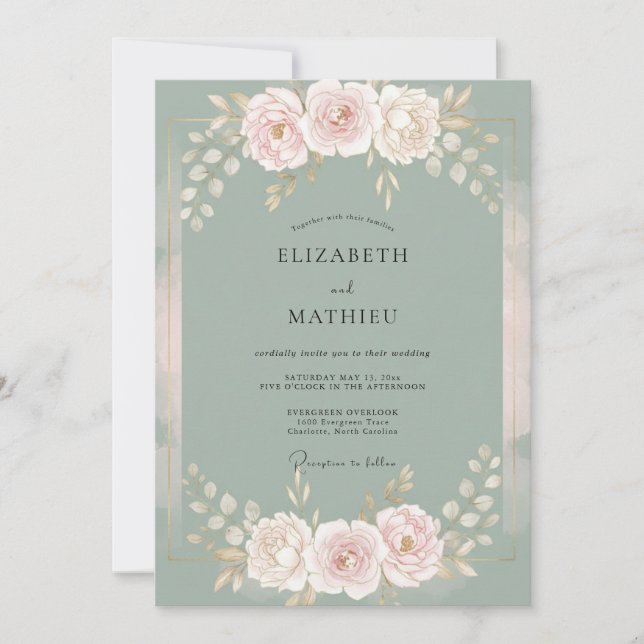 Invitation Mariage Fleur de Menthe Poudrée (Devant)