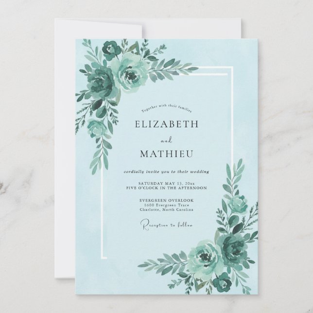 Invitation Mariage Fleur de Menthe Sarcelle (Devant)