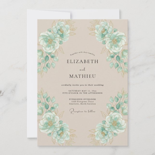 Invitation Mariage Fleur de Mer Champagne (Devant)