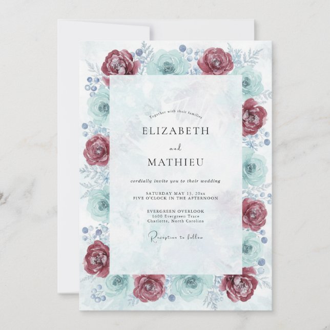 Invitation Mariage Fleur de Mer Écarlate (Devant)