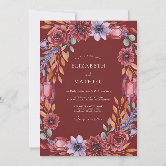 Invitation Mariage Fleur de Merlot Améthyste (Devant)