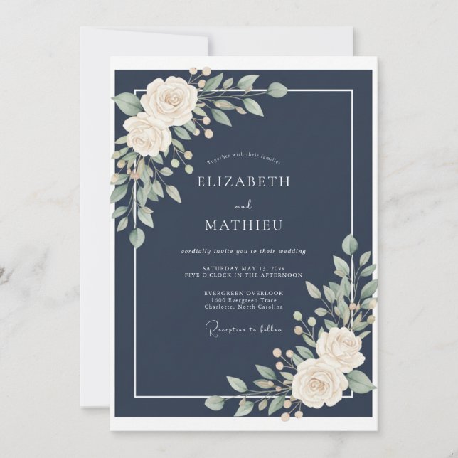 Invitation Mariage Fleur de Minuit Blanc Chaud (Devant)
