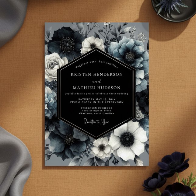 Invitation Mariage Fleur de Minuit Bleu Ardoise (Créateur téléchargé)