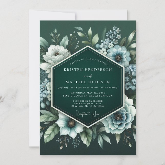 Invitation Mariage Fleur de Minuit Émeraude (Devant)