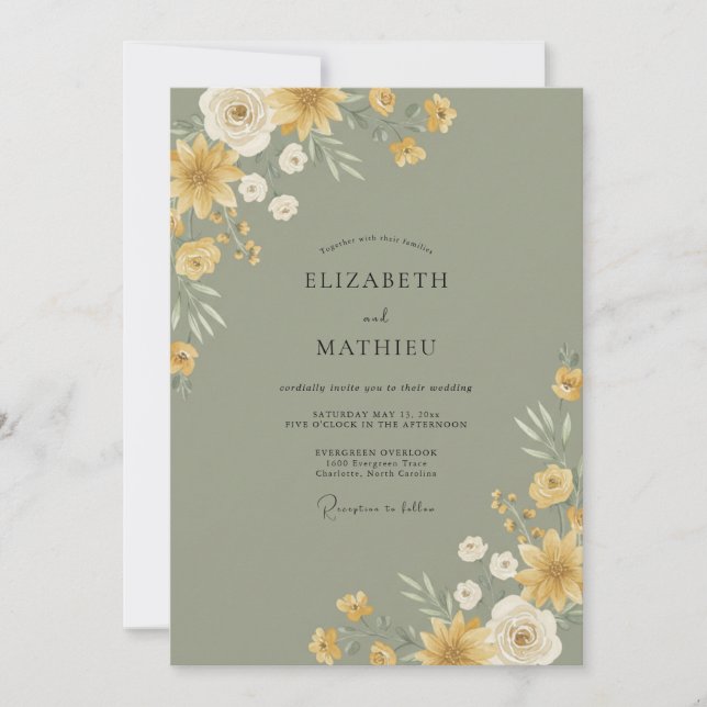 Invitation Mariage Fleur de Moutarde Sage (Devant)
