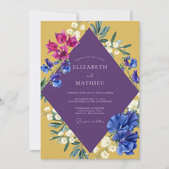 Invitation Mariage Fleur de Moutarde Violette (Devant)