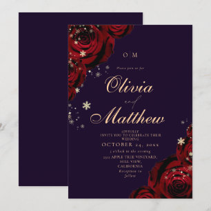 Invitation Mariage Fleur de Neige Élégante Violette et Rouge