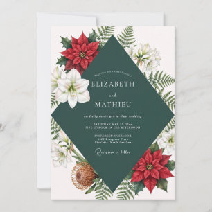 Invitation Mariage Fleur de Noël Rouge Eucalyptus Sarcocolle