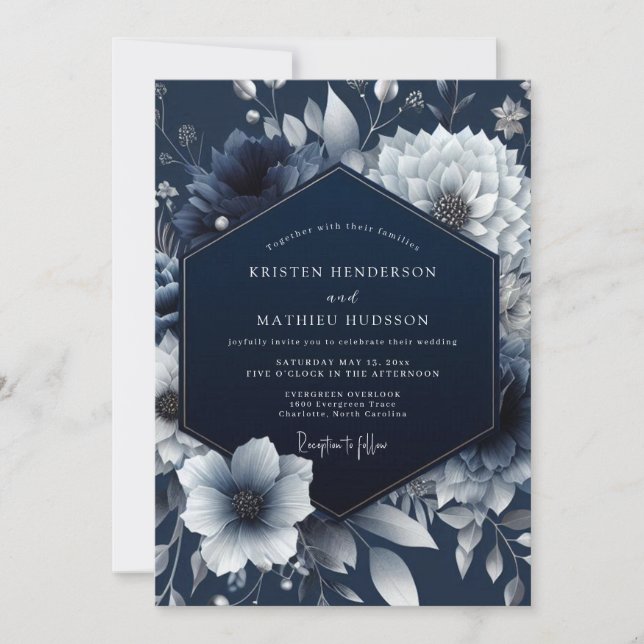Invitation Mariage Fleur de Nuit Navale (Devant)