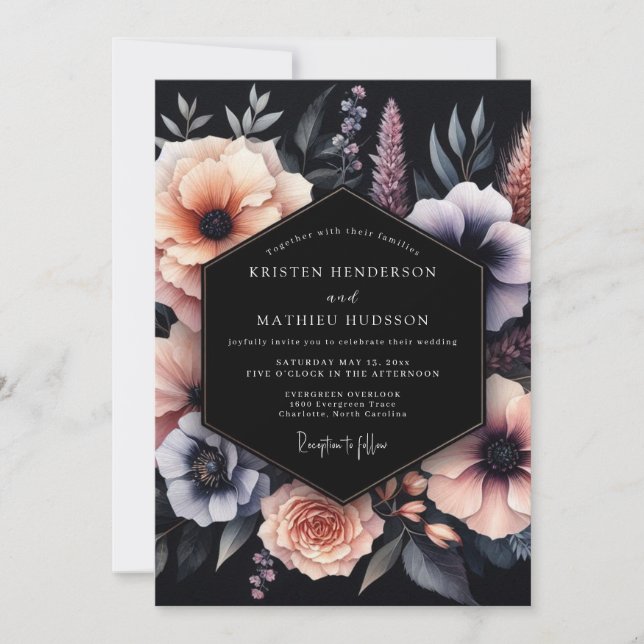 Invitation Mariage Fleur de Nuit Slate Peach (Devant)
