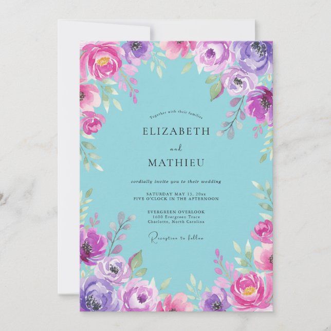 Invitation Mariage Fleur de Orchidée Cyan (Devant)
