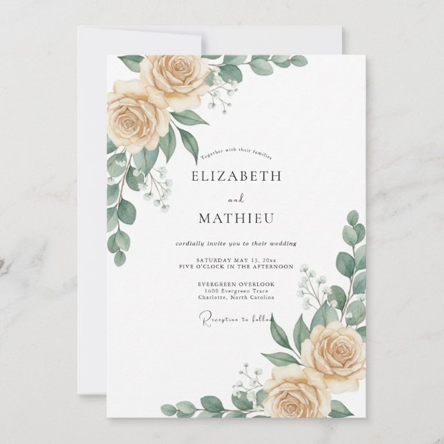 Invitation Mariage Fleur de Pampre Champagne (Devant)