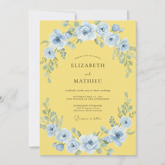 Invitation Mariage Fleur de Pâques Bleu (Devant)