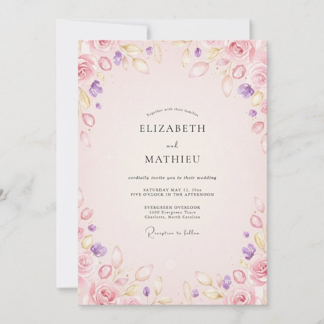 Invitation Mariage Fleur de Pastel Améthyste (Devant)