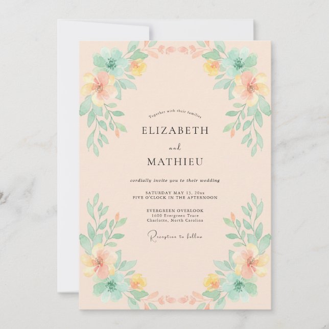 Invitation Mariage Fleur de Peach Aqua (Devant)