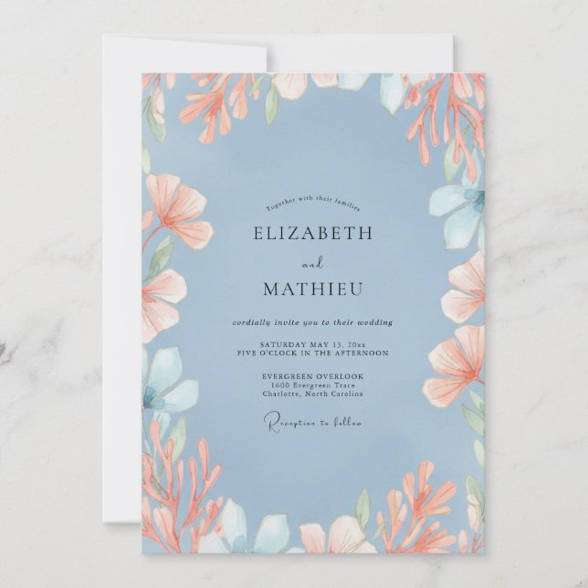 Invitation Mariage Fleur de Pêche Ardoise (Devant)