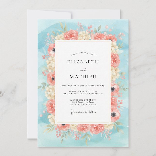 Invitation Mariage Fleur de Pêche Céleste Sauvage (Devant)
