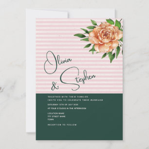 Invitation Mariage Fleur de Pêche Émeraude Rose