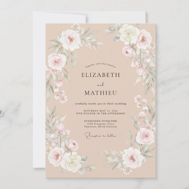 Invitation Mariage Fleur de Pêche Pâle (Devant)