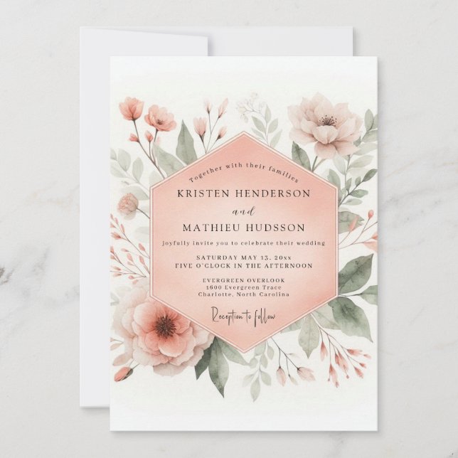 Invitation Mariage Fleur de Pêche Rosée (Devant)