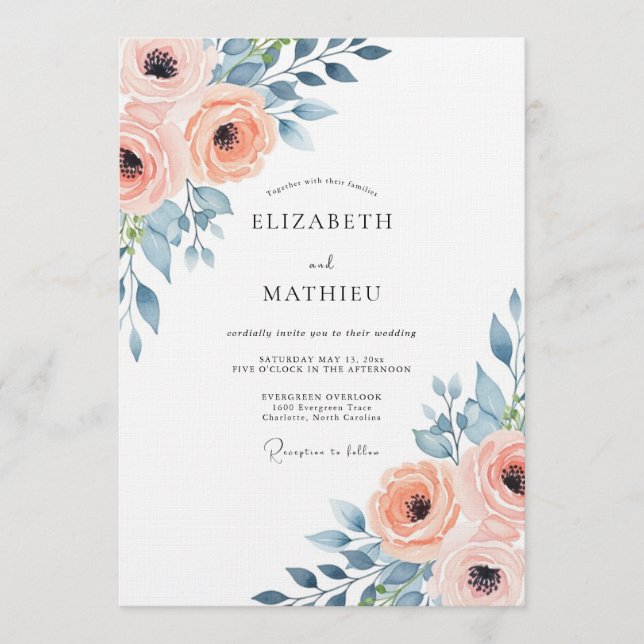 Invitation Mariage Fleur de Pêche Rosée (Devant)