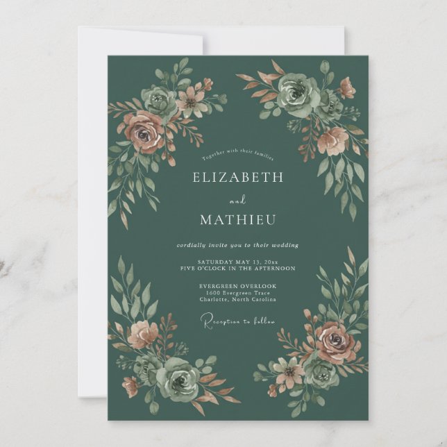 Invitation Mariage Fleur de Pêche Sauvage en Forêt (Devant)