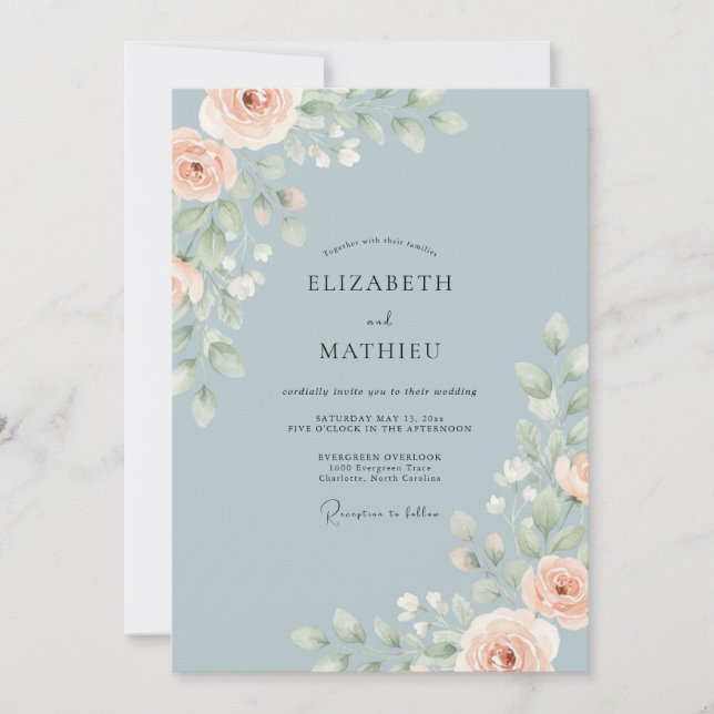Invitation Mariage Fleur de Pêcher Acier (Devant)