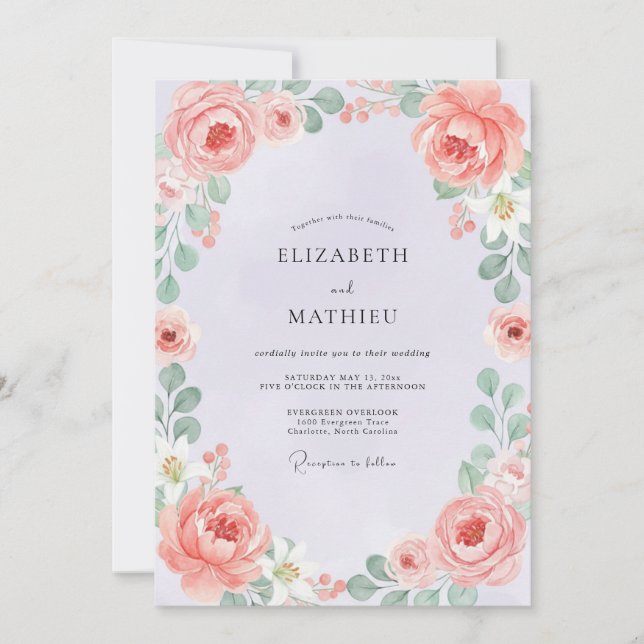 Invitation Mariage Fleur de Pêcher Corail (Devant)