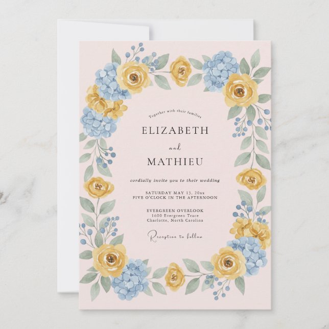 Invitation Mariage Fleur de Pêcher Jaune (Devant)