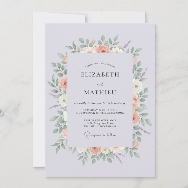 Invitation Mariage Fleur de Pêcher Lavande (Devant)
