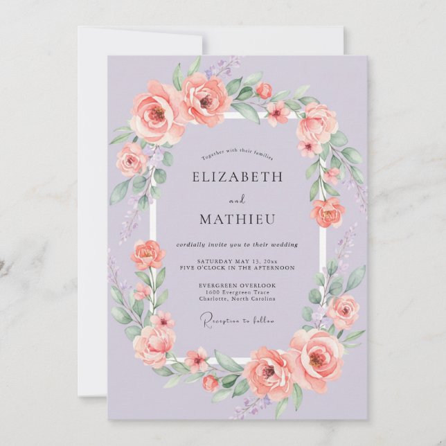 Invitation Mariage Fleur de Pêcher Lavande (Devant)