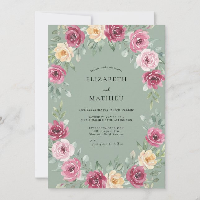 Invitation Mariage Fleur de Pêcher Magenta (Devant)