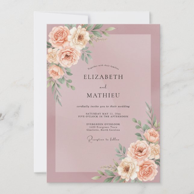 Invitation Mariage Fleur de Pêcher Mauve Poussiéreux (Devant)