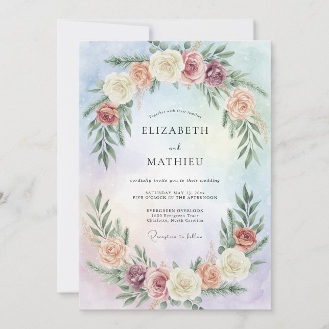 Invitation Mariage Fleur de Pêcher Periwinkle (Devant)