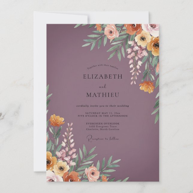Invitation Mariage Fleur de Pêcher Poudre de Prunier (Devant)