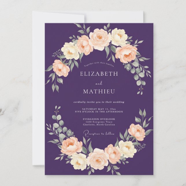 Invitation Mariage Fleur de Pêcher Pourpre (Devant)